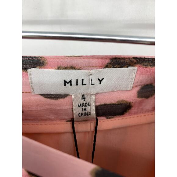 Milly Heidi Metallic Leopard Skirt Womens Sz 4 Pink Multicolor Mini Ruffled NEW - Picture 3 of 6